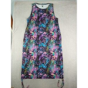 CVG Constantly Varied Gear Dress Size M/L Purple Pop Art Psychedelic Ruched Hem